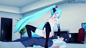 Hatsune Miku and Kagamine Rin engage in intense sex in Vocaloid hentai.