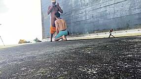 Daddyblackxxx1 takes ericsockz outdoors for intense gay fucking under the sky.
