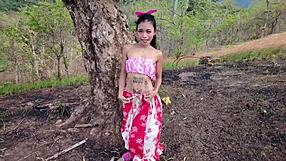 weekend in nature with roleplay sex, blowjob on old hairy monster cock perv, tight shaved pussy