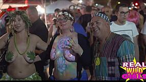 Wow, fantasy fest sluts flashing on street!