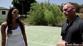 Young stepdaughter gets pussyfucked in cowgirl after tennis foreplay in taboo fantasy