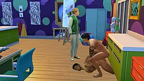 Owen watches his crush Jake get pounded by Professor in Sims 4.