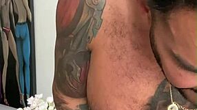 Tattooed Viktor Rom dances naked before masturbating his big black cock