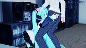 Hatsune Miku and Kagamine Rin engage in intense sex in Vocaloid hentai.