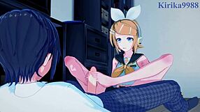 Hatsune Miku and Kagamine Rin engage in intense sex in Vocaloid hentai.