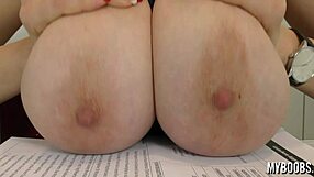 Secretary Plays with Huge Tits in Office