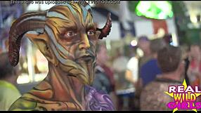 Wow, fantasy fest sluts flashing on street!