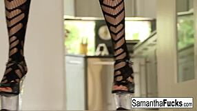 Blonde samantha saint masturbates in fishnet suit