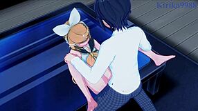 Hatsune Miku and Kagamine Rin engage in intense sex in Vocaloid hentai.