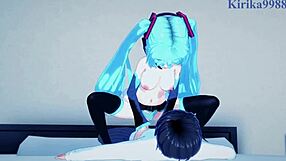 Hatsune Miku and Kagamine Rin engage in intense sex in Vocaloid hentai.