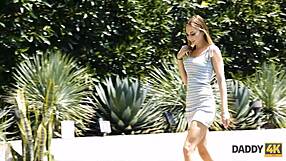 Emotional daddy4k athletic man fucks sons cute gf outdoors by pool