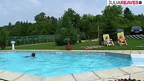 huge tits blonde anna and stepsis hook up with two guys by the pool