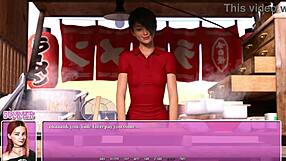 petite redhead enjoys ramen in summer city