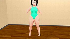 Kyo, look at this curvy animation girl dancing so plump.