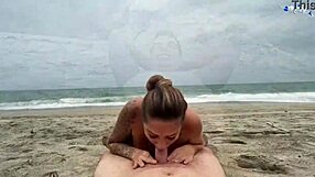 Blonde teen Sara gives public blowjob and rough sex on Santa Marta beaches