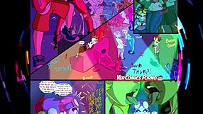 Cartoon characters attend a lively party