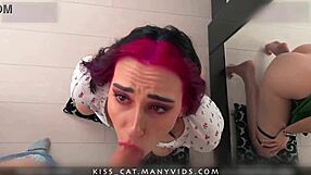 Teen Babe Sucks Stepbrother's Huge Cock for Deepthroat and Cumshot to Make Ex Jealous