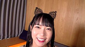 Hey, check out MoeKa, the 18-year-old Japanese teen in black cat lingerie, showing off wild skills in part 2