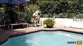 Emotional daddy4k athletic man fucks sons cute gf outdoors by pool