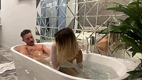 asian blonde slut swallows cock and assfucks in toilet