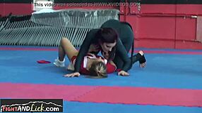 Cute Shaved Teen Orally Pleasured During Wrestling Catfight with Lesbian Cunilingus