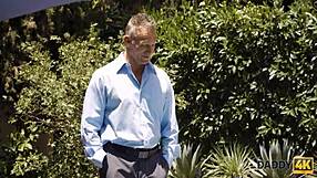 Emotional daddy4k athletic man fucks sons cute gf outdoors by pool