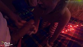 Christmas Milf Sloppy Blowjob and Doggy Anal Sex - Creampie Closeup