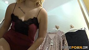 Exhibitionist couple fucks wildly in the mall