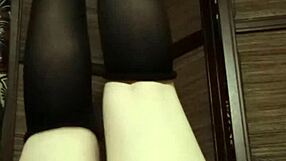 Horny Amateur Indulges In Stocking Fetish!