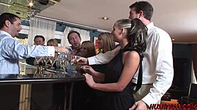 short hair blonde babe riding hard in wild orgy