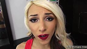 Hairy Italian blonde teen masturbates while suspended as step sister.