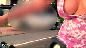 Milf Wife Rides Bike In Public, Flashing Boobs And Tits