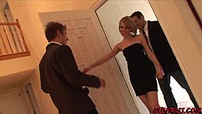 short hair blonde babe riding hard in wild orgy