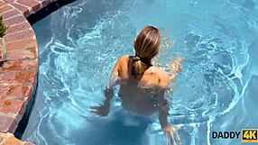 Emotional daddy4k athletic man fucks sons cute gf outdoors by pool