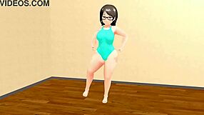 Kyo, look at this curvy animation girl dancing so plump.