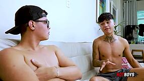 Gay anal sex with a nerdy guy