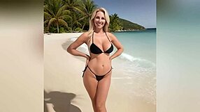 hot stepmom teases stepson with bikini and dirty talk, getting nude.