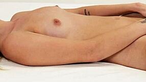 Up Close Petite 18+ Blonde Khloe Kingsley Solo Fingering Her Hairy Clit