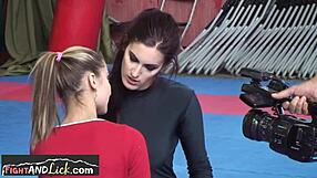 Cute Shaved Teen Orally Pleasured During Wrestling Catfight with Lesbian Cunilingus