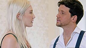 Blonde nymph seduces tailor for pleasure