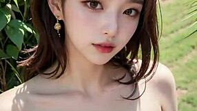 3d animated korean girl in red masturbates with asmr sound