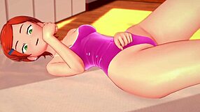 Pretty gwen gets wet and removes bikini for adult hentai fun