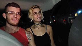 Couple fucks passionately inside the Uber with big cocks