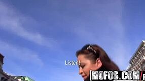 Mofos Public Pickups Features Sirale Showing Her Big Tits And Giving A Blowjob To Her Lover Outdoors.