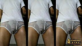 Alejandro mistral gets erection in white underwear.