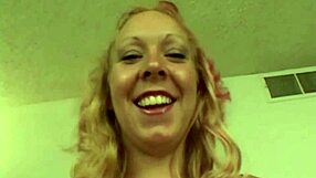 Amateur blonde babe takes black cock anal.