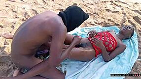 African Couple Has Wild Sex on Beach with Wet Pussy