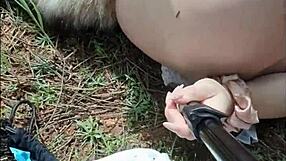 Dirty pawg latina hiker with pierced nipples masturbates outdoors until caught