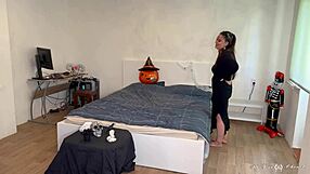 Busty gothic witch fucks nerdy virgin anal on halloween