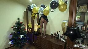 stepmom was preparing for the new year party, stepson tore his pantyhose and filled the pussy full of cum